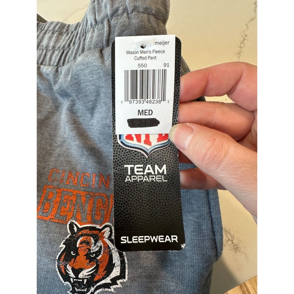 NWT NFL Sleepwear Mason Men's Fleece Cuffed Pant Gray Cincinnati Bengals Size M - Picture 6 of 7